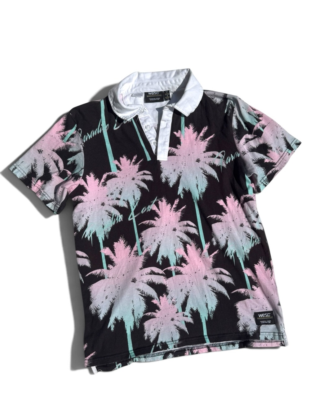 Wesc Black Polo with Pink & Mint Palm Print Unisex